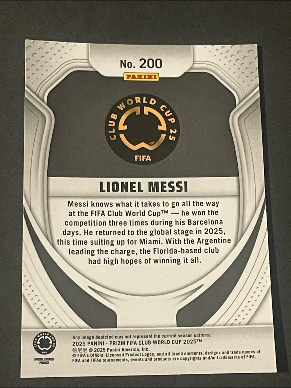 2025 Panini Prizm Fifa Club World Cup - Lionel Messi #200 Base Card